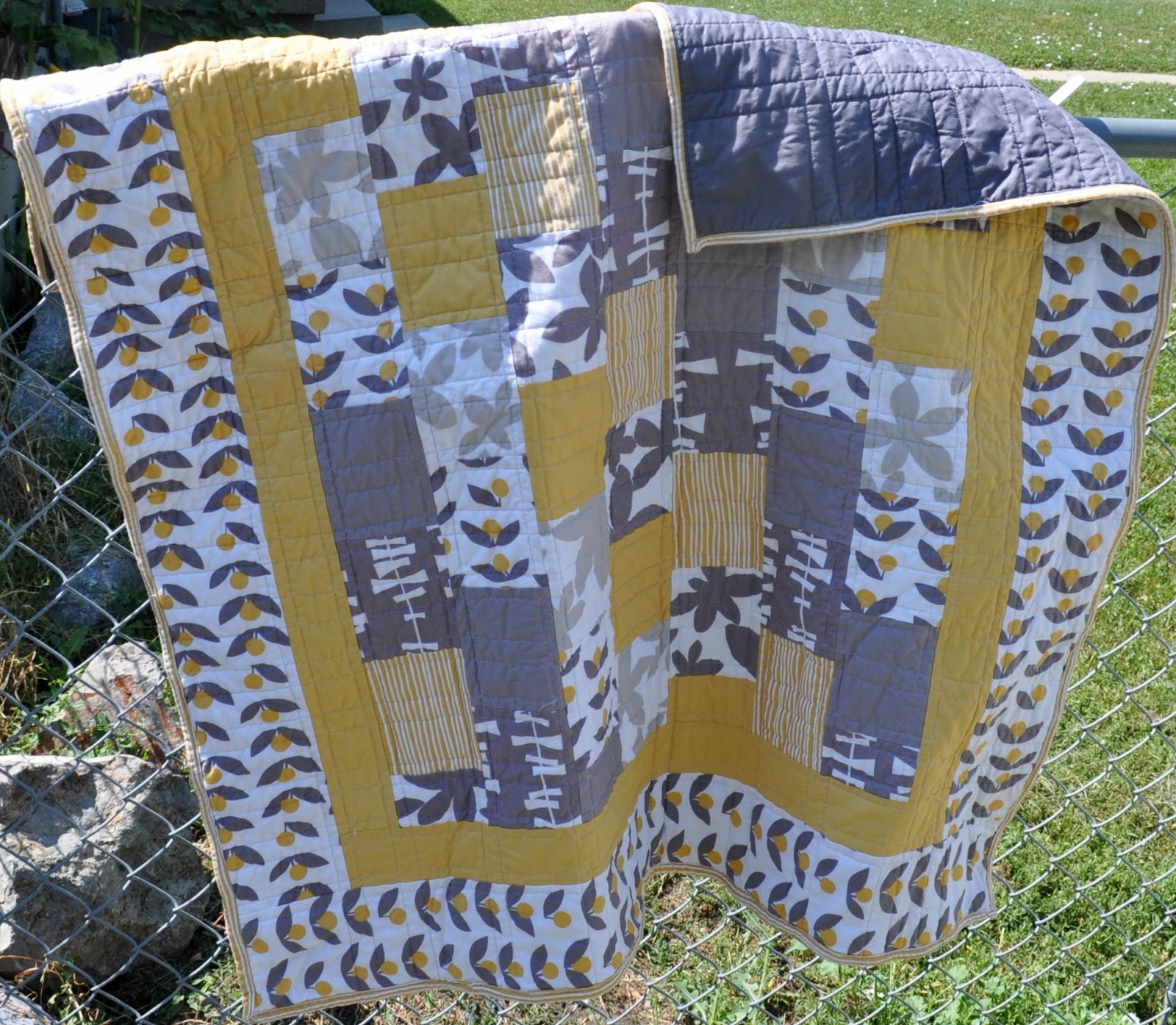 Richard and Tanya Quilts Yellow and Gray Quilt