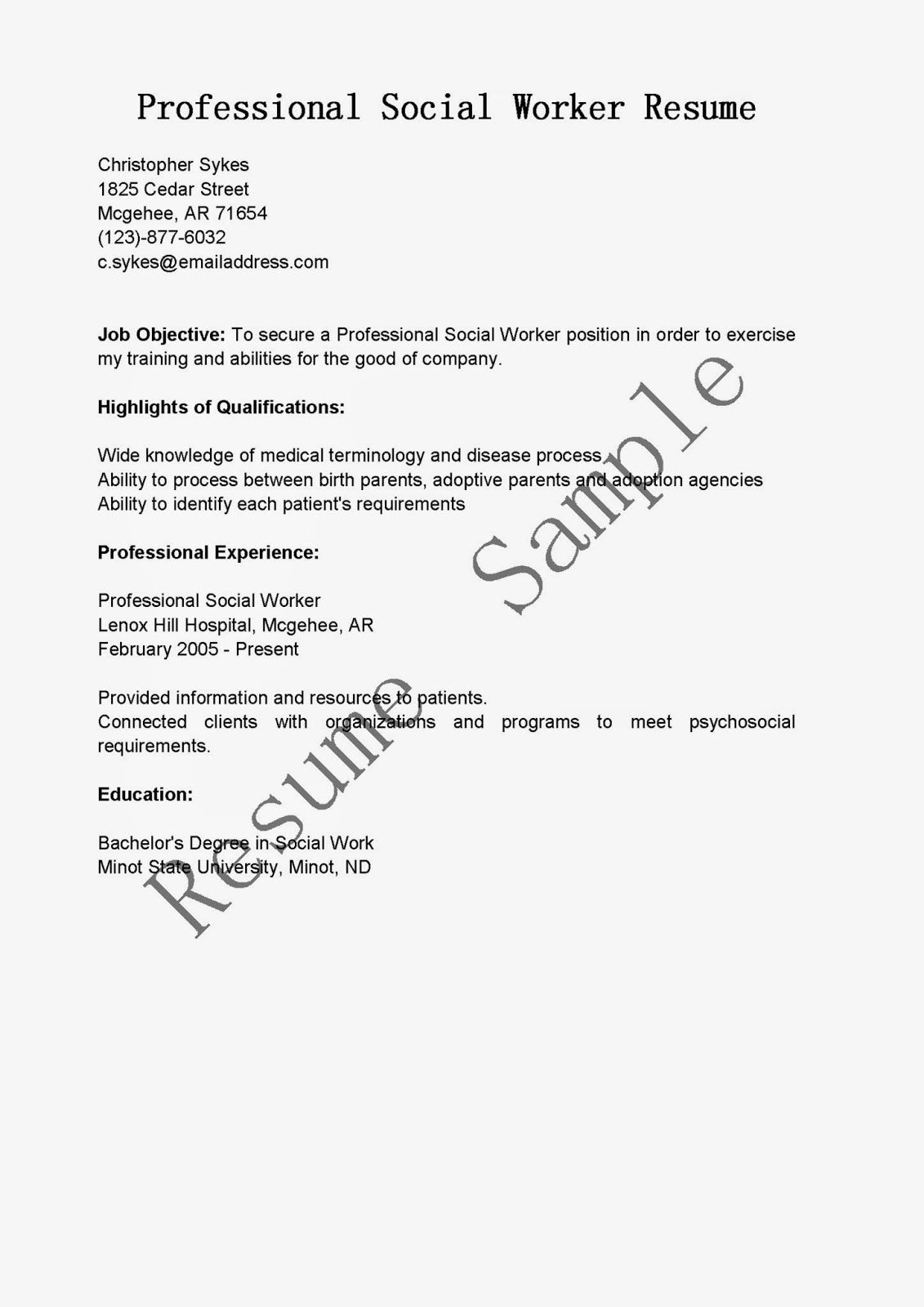 career objective examples for social worker