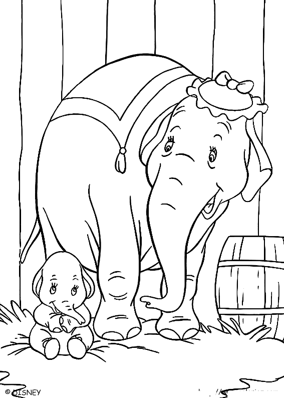 imagens Dumbo e sua mamãe pintar Desenhos Preto e Branco Dumbo e sua mamãe Colorir