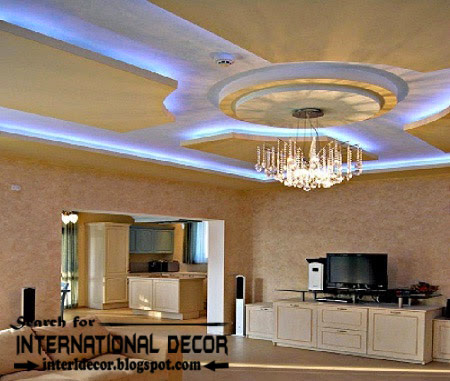 modern luxury pop false ceiling designs ideas 2015 for living room with Led lighting