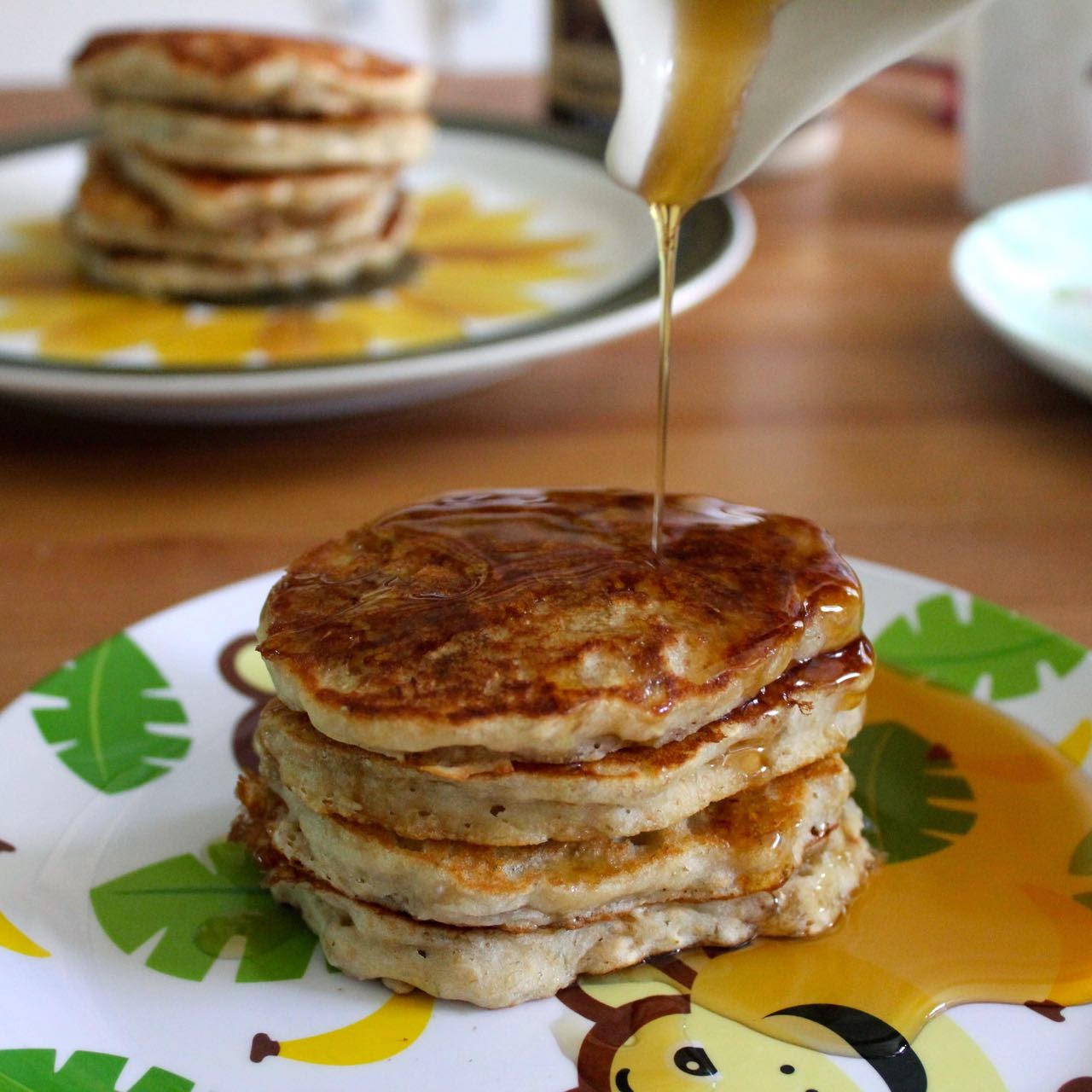 Green Gourmet Giraffe Banana Oat Pancakes revisited and veganised