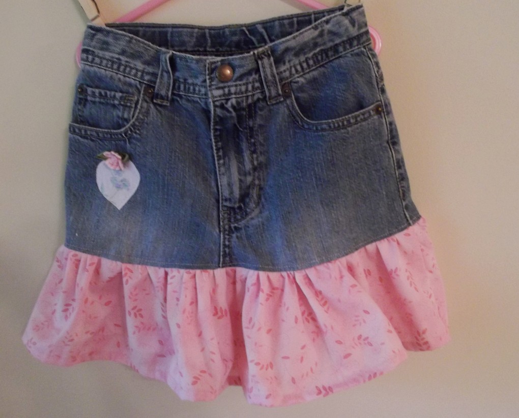 Be Still and Create Little Girl's Salvaged Blue Jean Skirt