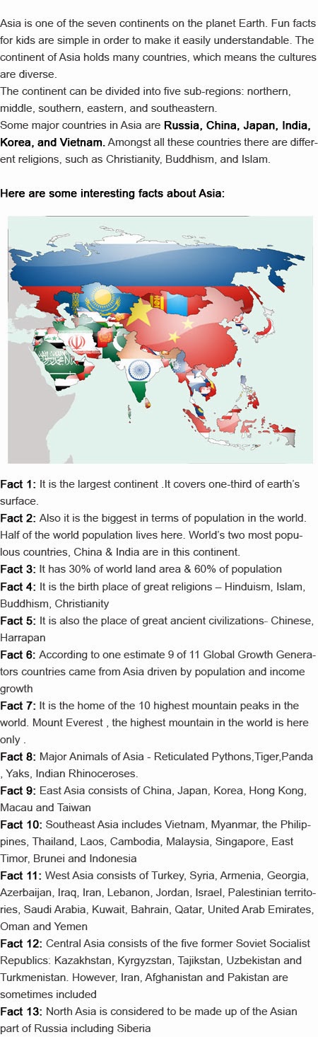 Facts on Asia for kids