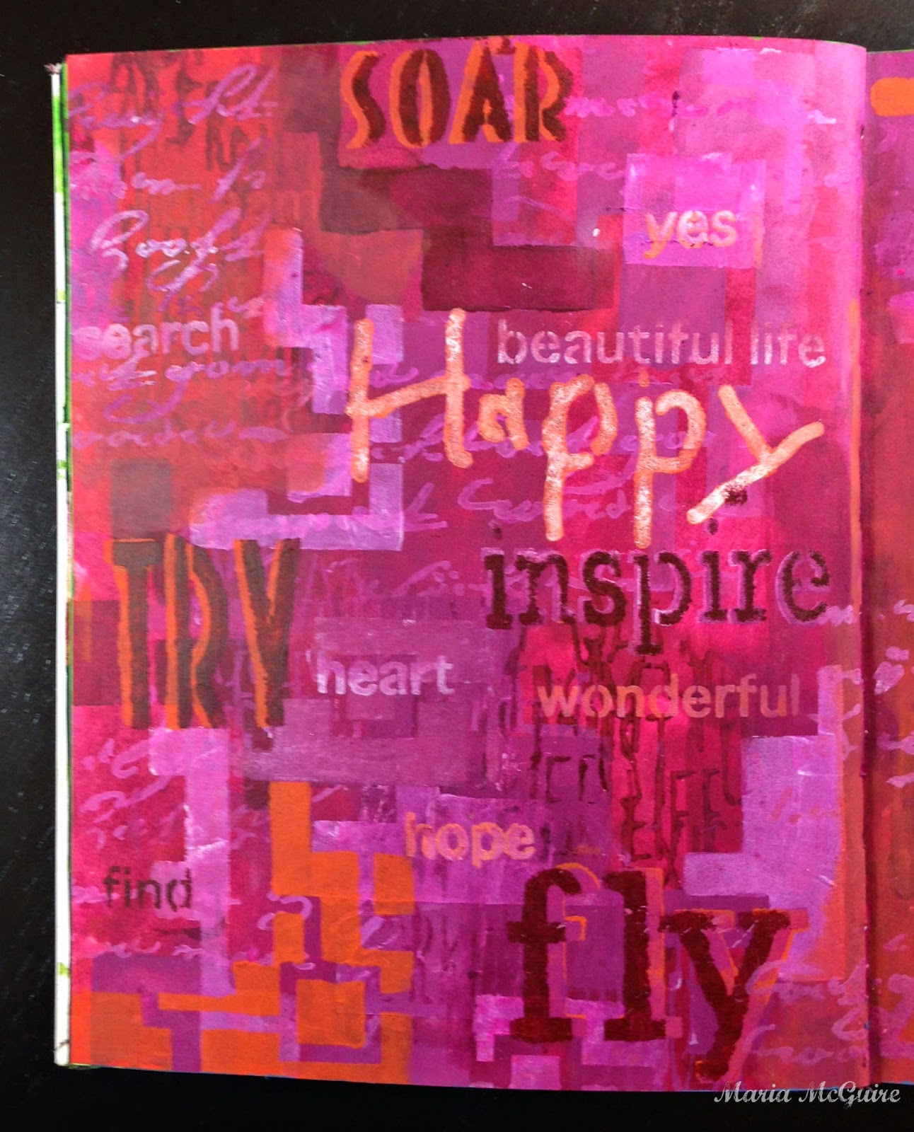 Mixed Media Art Journal pages by Maria McGuire using StencilGirl stencils.