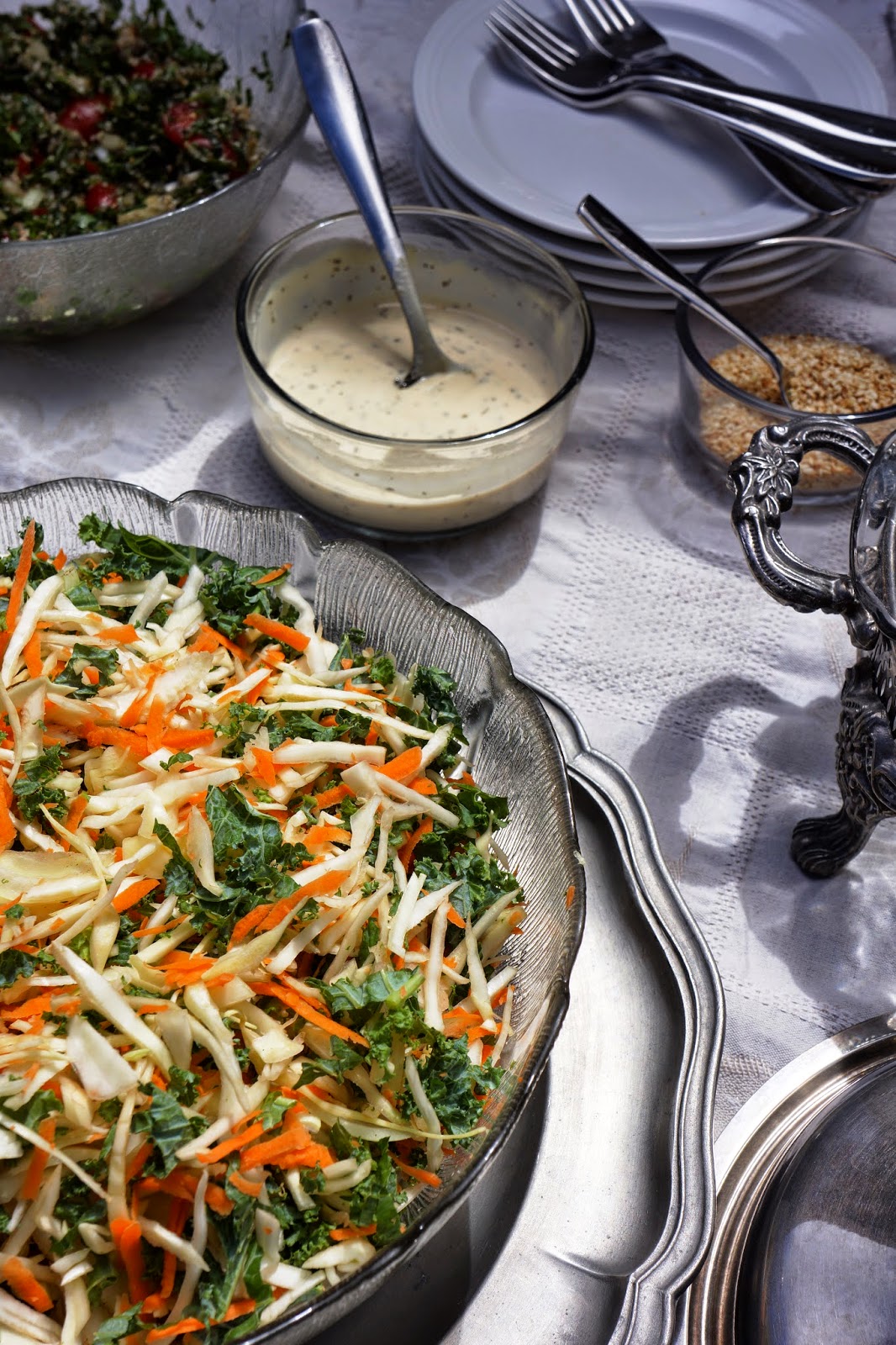 Cabbage, kale and carrot salad with sweet tahini dressing Tera Solara