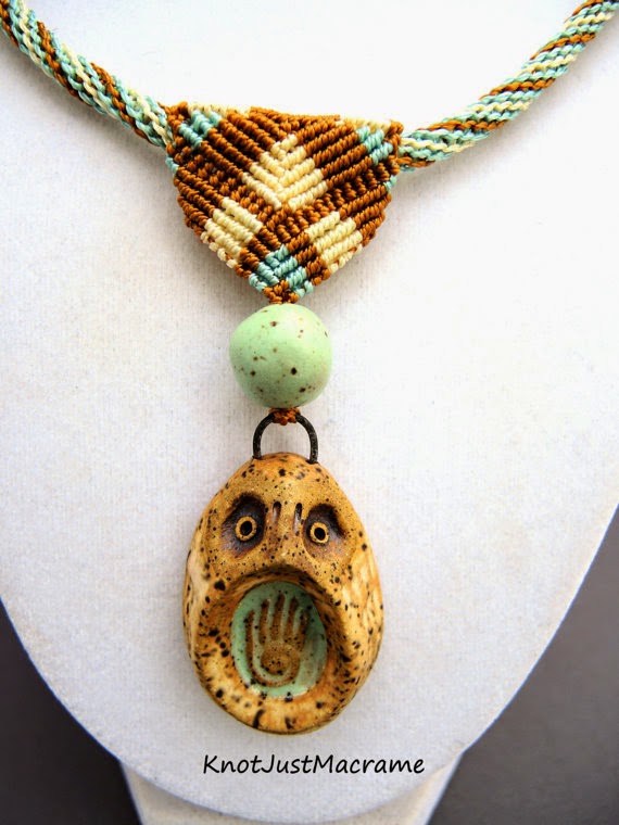 Micro macrame cord and bail with ceramic owl pendant.