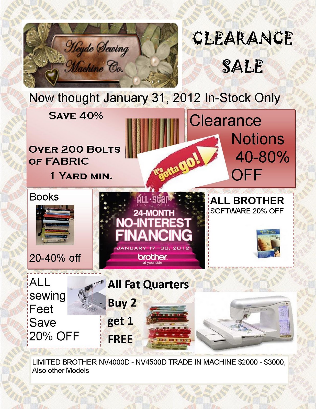 Heyde Sewing Machine Co. CLEARANCE SALE STARTS NOW