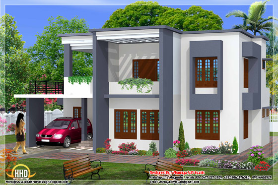 2329 square feet 4 bedroom simple flat roof home design