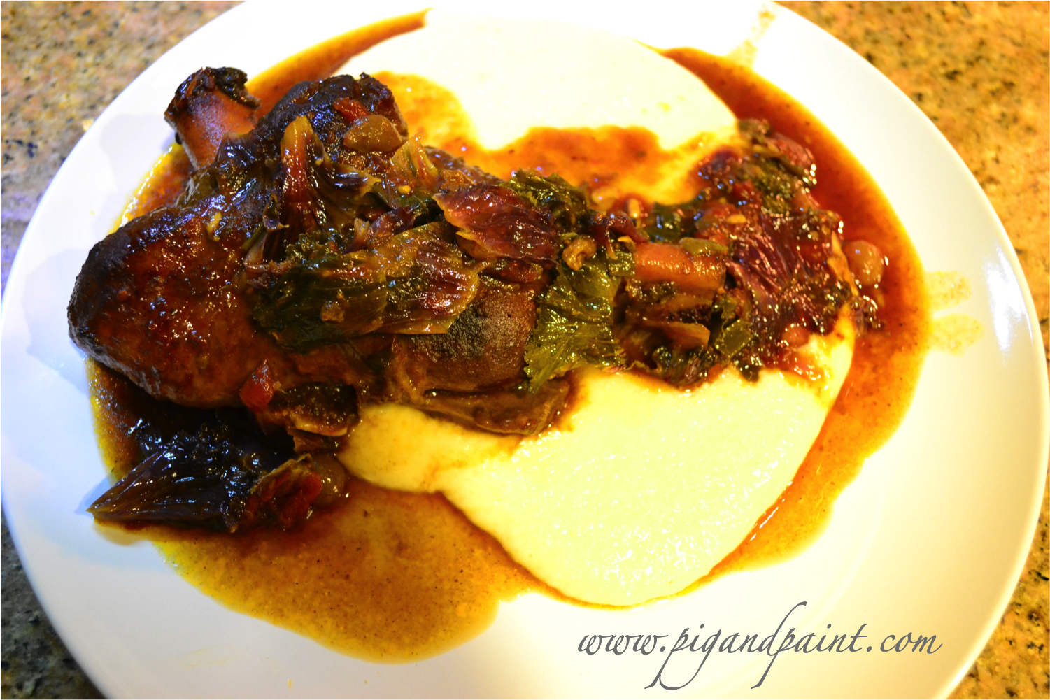 Braised Lamb Shanks with Kale, and Creamy Polenta