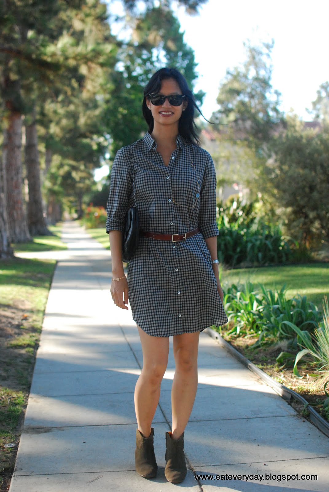 shirt dress and ankle boots
