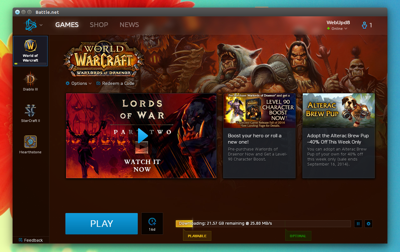 battle net wow client