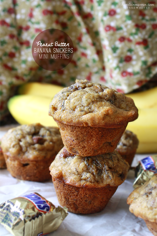 Hearts in My Oven Peanut Butter Banana Snicker Mini Muffins