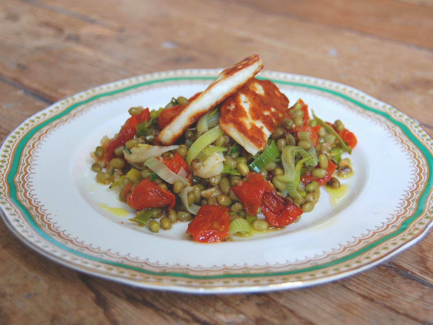 Fern & Olive Halloumi, mung bean & slow roast tomato salad