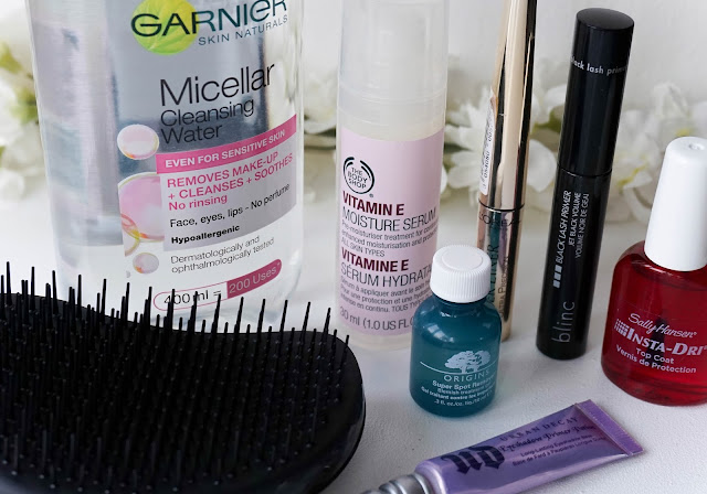 The Ones That Are Here To Stay Repurchased Products, Garnier Micellar Water, Origins Spot Remover, The Body Shop Vitamin E, Sallly Hansen Insta Dry, Blinc Black Lash Primer, L'Oreal Superliner, Tangle Teezer, Urban Decay Primer Potion