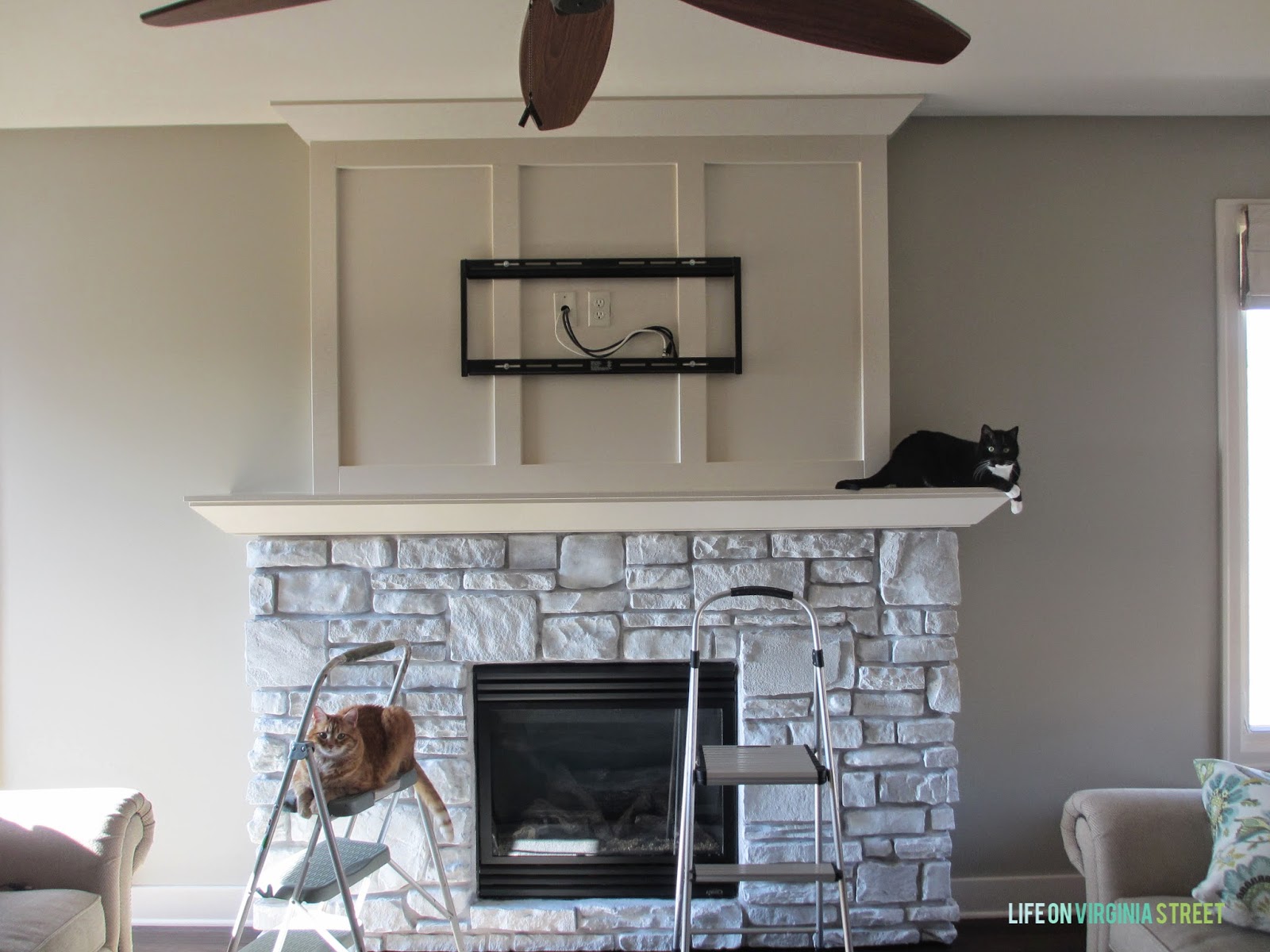 White-Washed Stone Fireplace - Life On Virginia Street