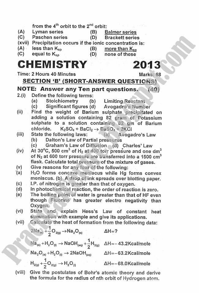 chemistry-2013-five-year-paper-class-XI