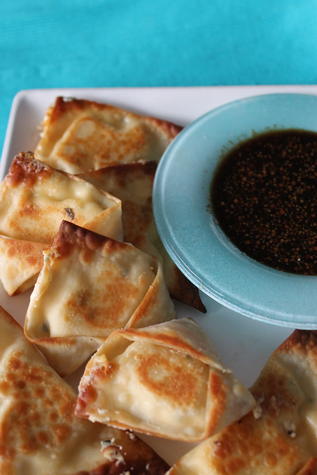 BEAUTY & THE BEARD BAKED SRIRACHA CREAM CHEESE WONTONS +spicy soy sauce