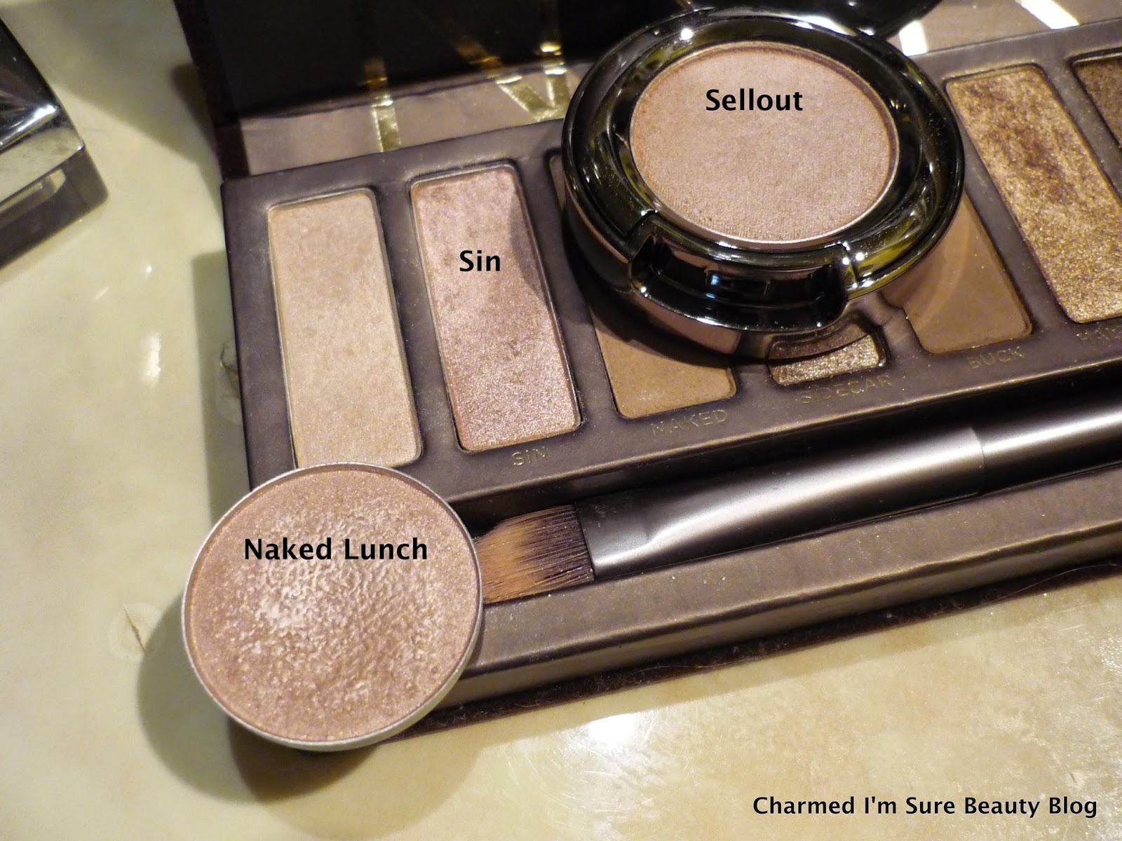 MAC Naked Lunch (left) Urban Decay Sellout (middle) and Sin (right) .