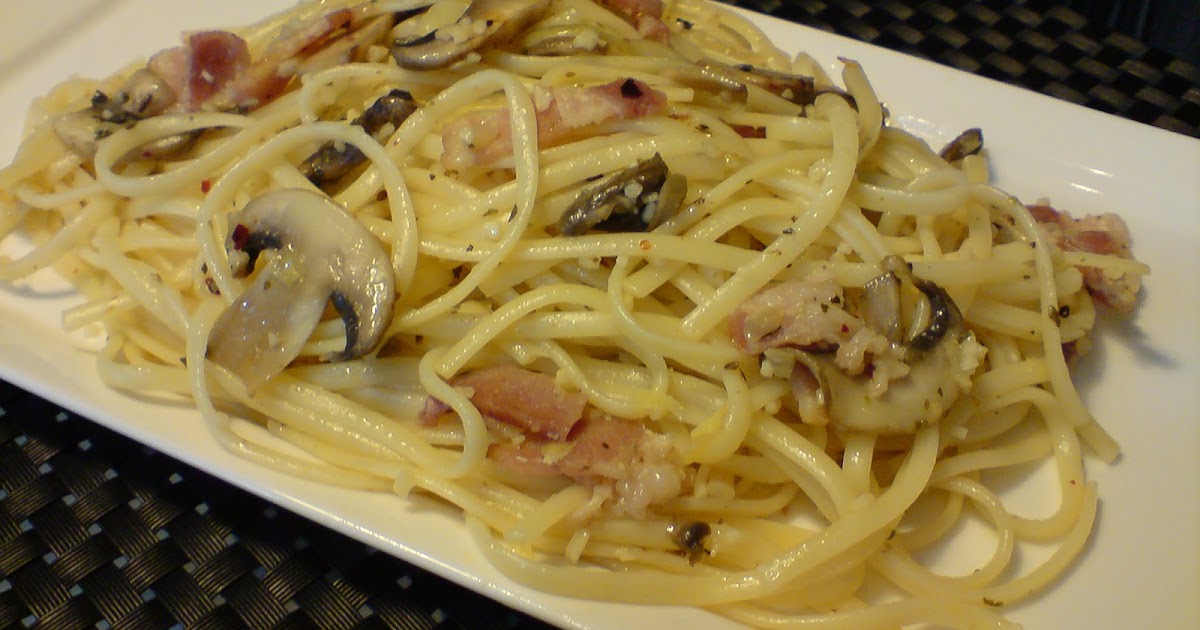 Aglio Olio Linguine with Bacon and Mushroom Shan's Recipes