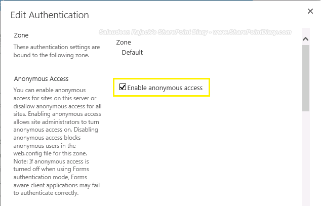 enable anonymous access SharePoint 2013