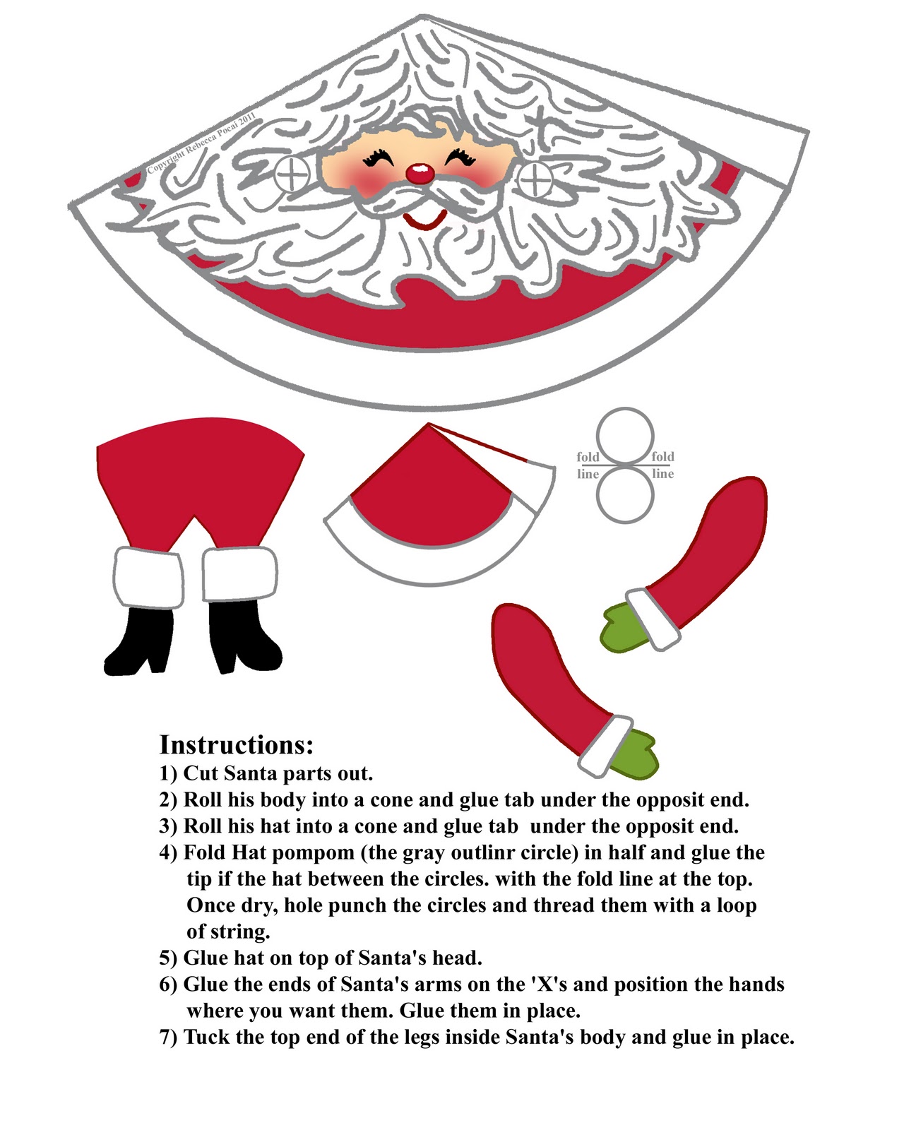 Muddyfoot's Art, Craft and other Dirt Free printable Cut and Paste Santa Ornament