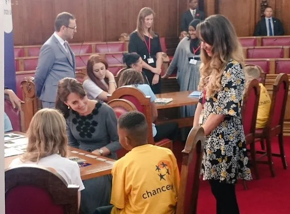 Catherine, Duchess of Cambridge seen arriving at the Islington Town Hall to meet children and mentors from Chance UK's Early Intervention Programme 