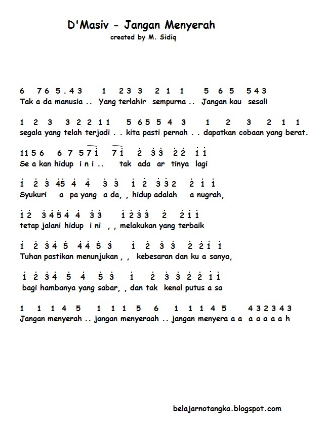kumpulan not angka not angka D�masiv Jangan Menyerah