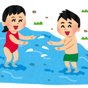 川遊びをしている子供のイラスト