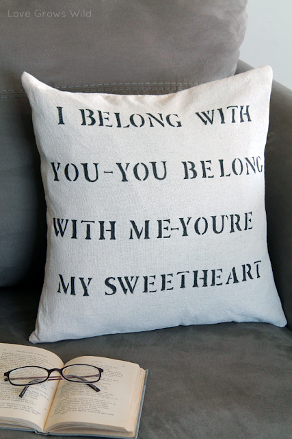 DIY Stenciled Lyric Pillow Tutorial www.lovegrowswild.com #diy #tutorial #pillow