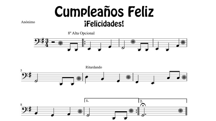Happy Birthday Cumpleaños Feliz Partituras para Trombón