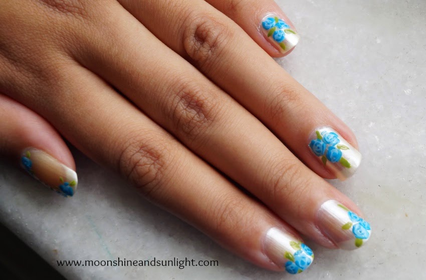 Blue roses on my nails! Nail art Indian Fashion and Lifestyle
