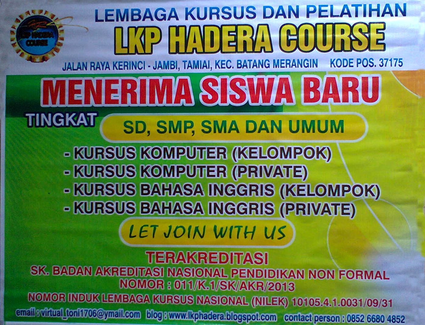 Lembaga Kursus Dan Pelatihan (LKP) HADERA COURSE