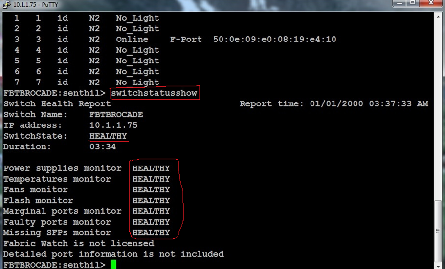 brocade san switch health check commands