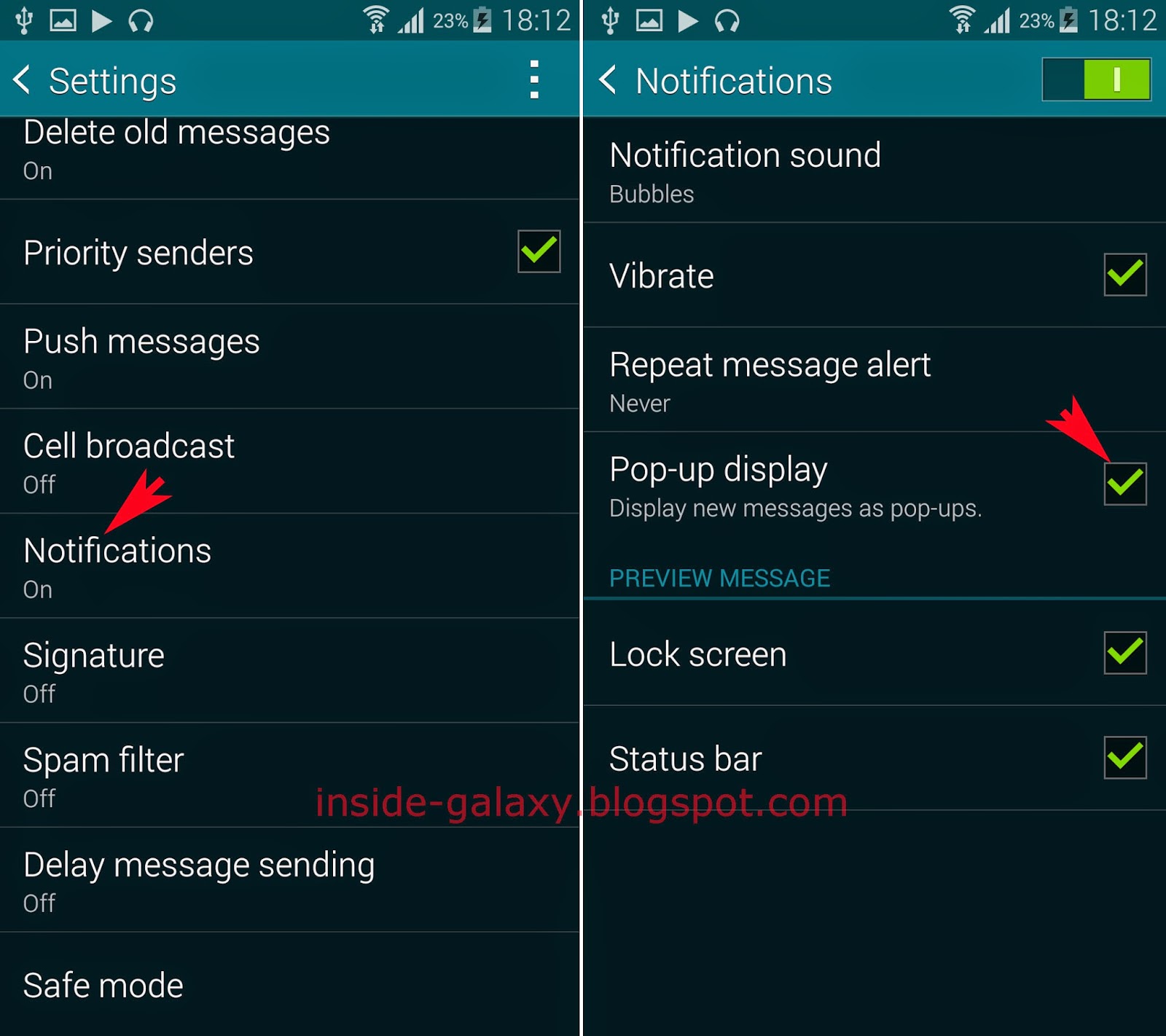 Samsung Galaxy S5 How to Display New Text Messages as Popups in