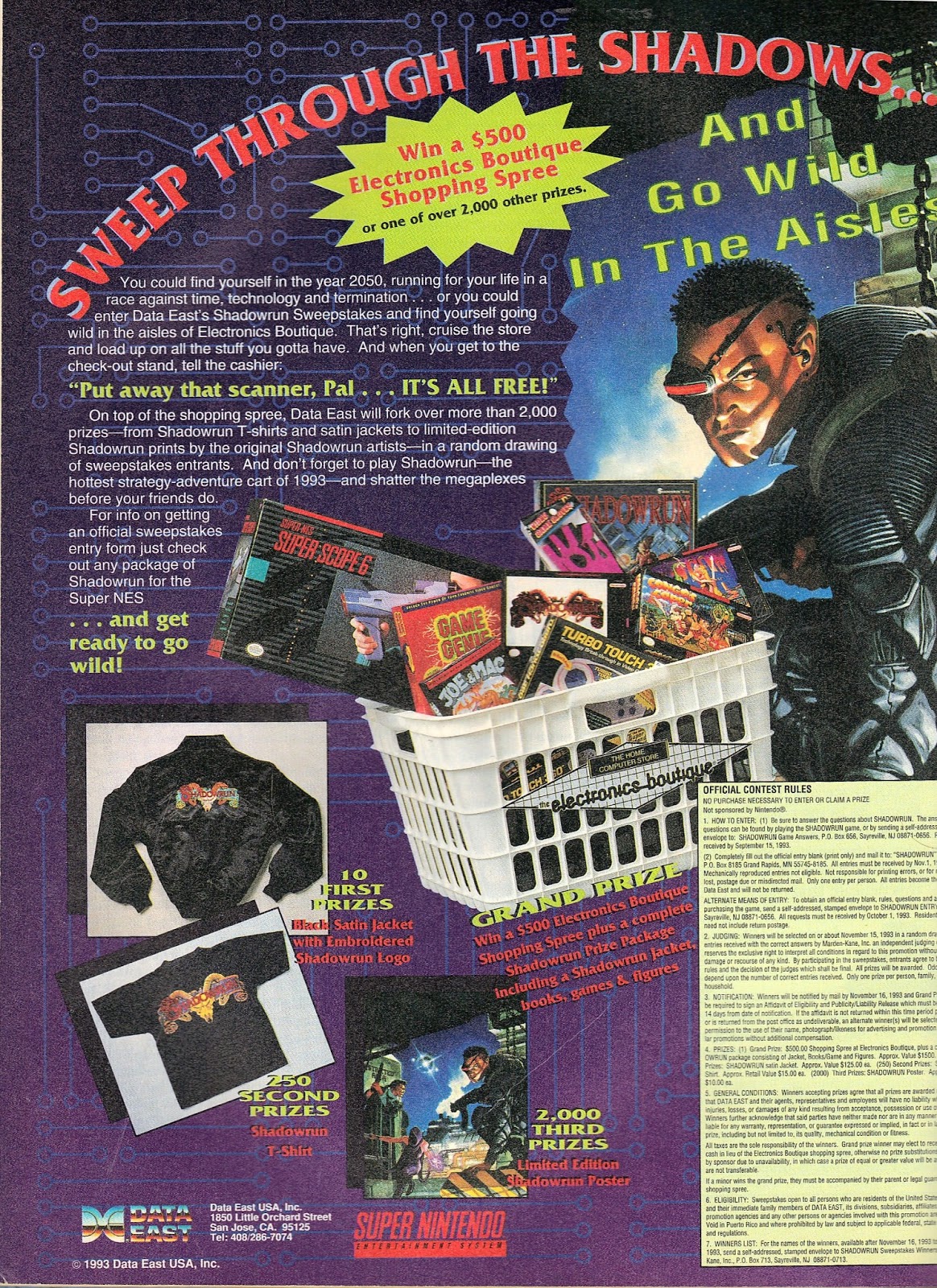 Shadowrun SNES Original 1993 Ad Authentic Nintendo Video Game Promo