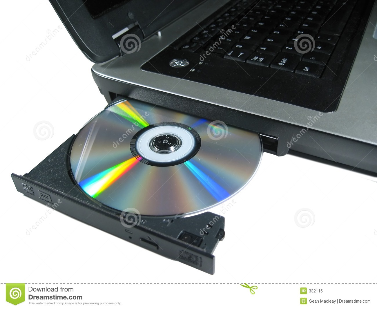 dvd rom laptop opened to show disc isolated 332115
