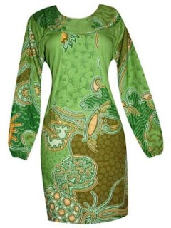 Model batik polos kombinasi dress wanita terbaru