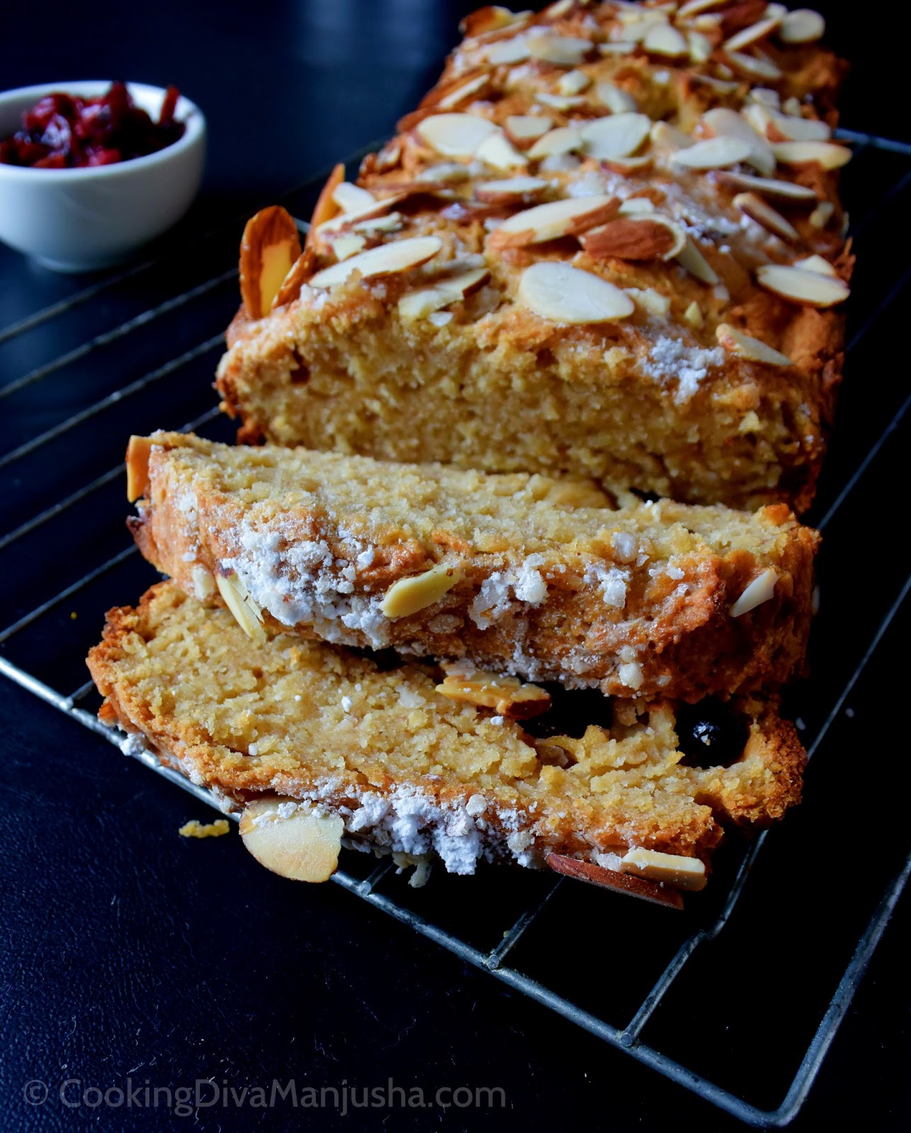 Quick healthy bread with almonds and cranberries