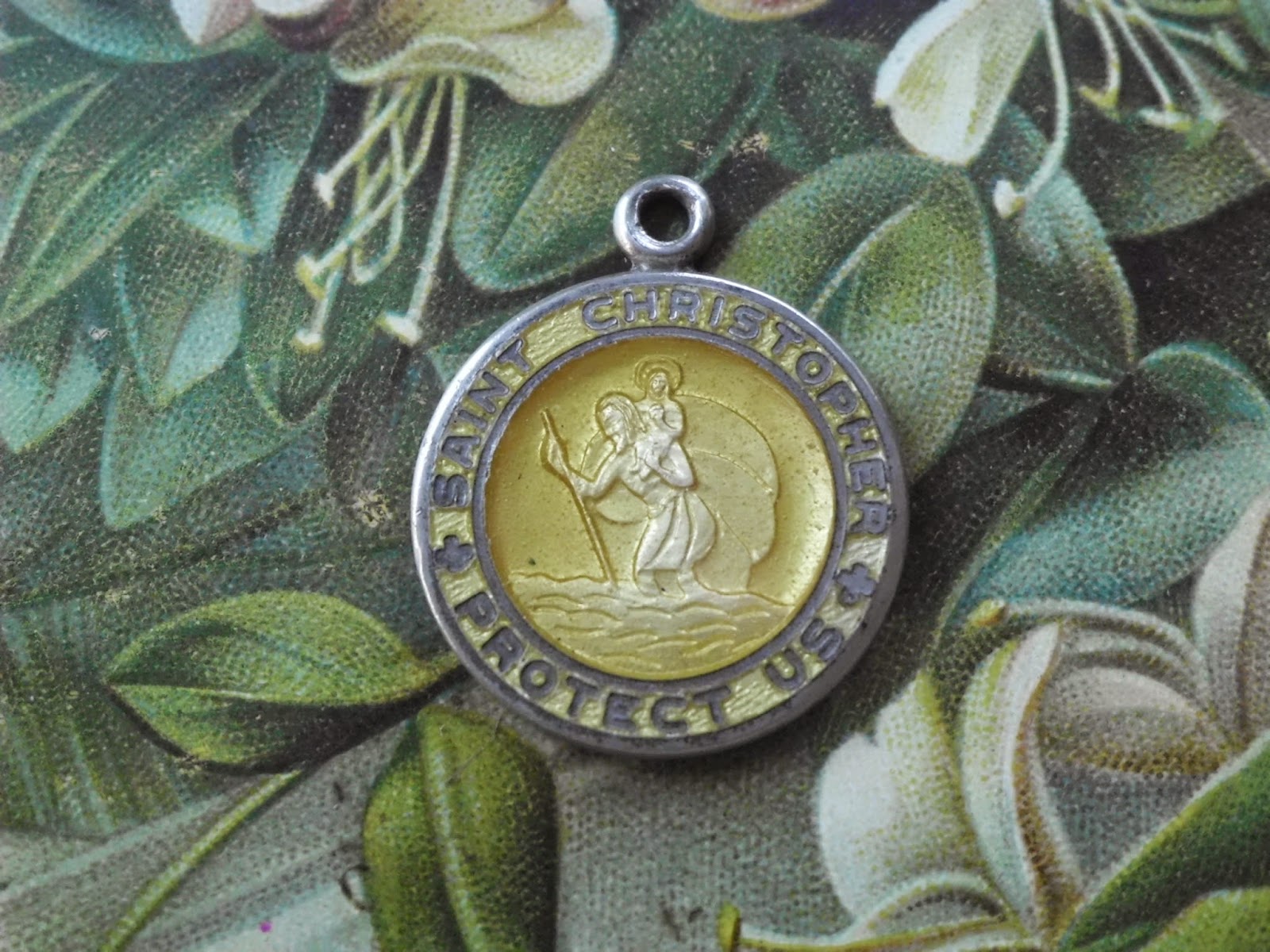 Vintage Religious Medals Vintage Sterling & Yellow Enamel Religious St