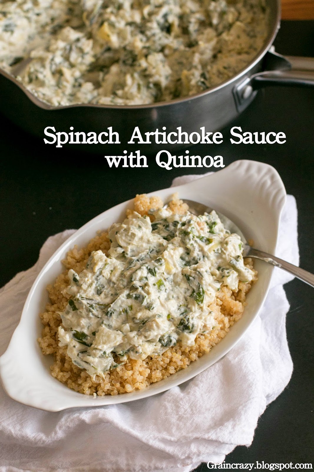 Grain Crazy Spinach Artichoke Sauce with Quinoa (vegan)