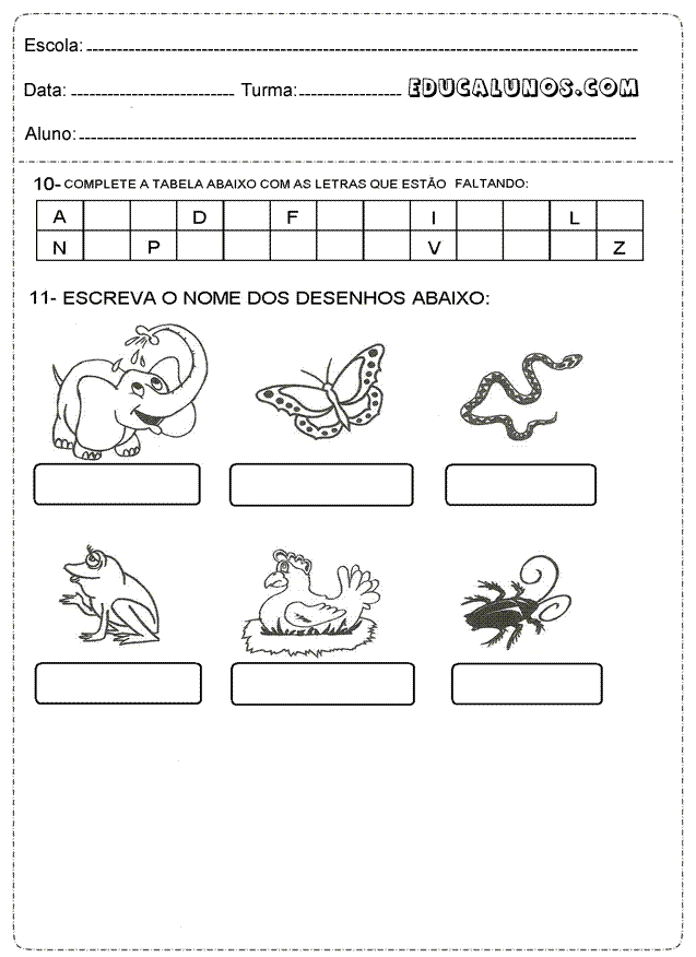 Escreva o nome dos desenhos