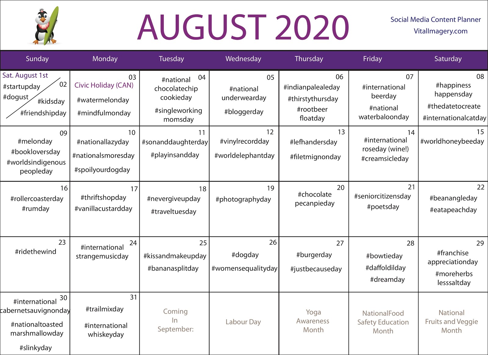 Free Social Media Calendar August 2020 Clipart Blog