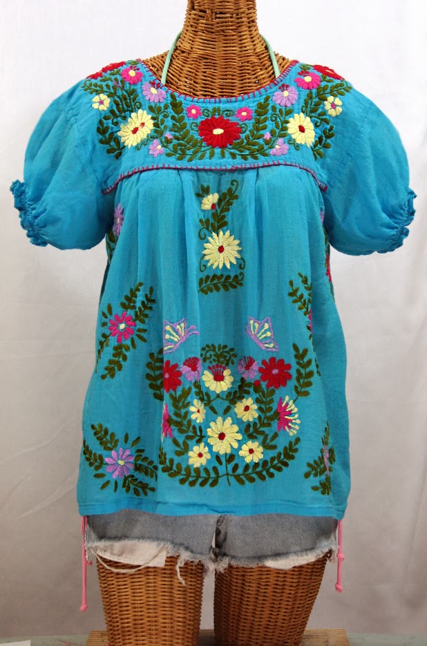 http://www.sirensirensiren.com/shop/new!-embroidered-peasant-tops/mexican-blouse-puff-sleeve-mariposa-color/embroidered-mexican-style-peasant-blouse-mariposa-color---aqua-multi