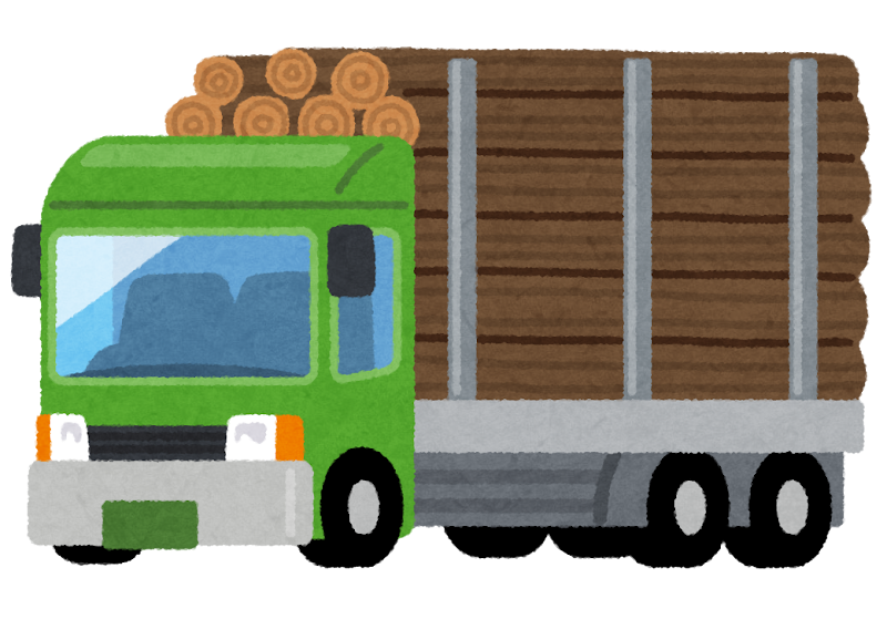 無料イラスト かわいいフリー素材集 木材を運ぶトラックのイラスト