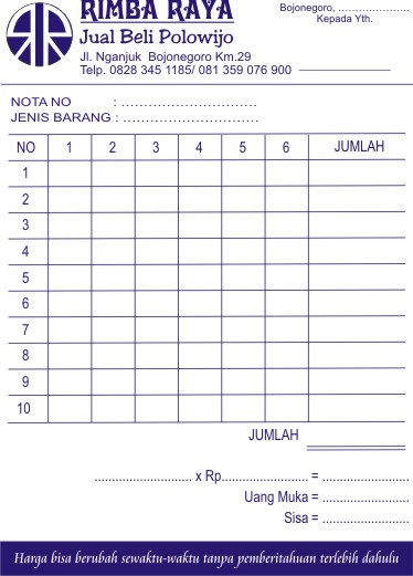 Contoh Desain Nota Casil Fotografi