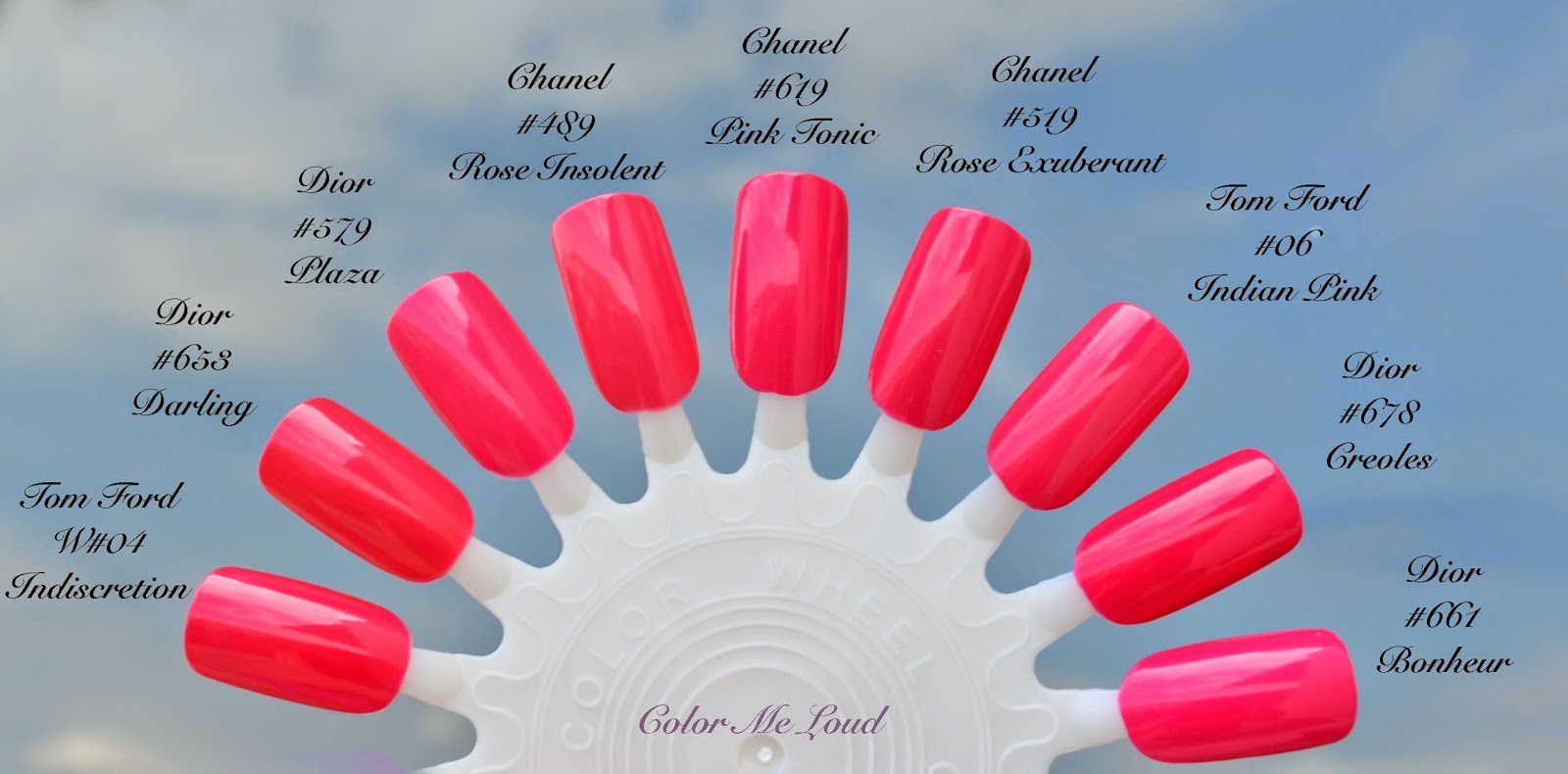 Chanel comparisons middle & pinkie fingers: #537 Riviera vs index & ring  fingers: #571 Fracas