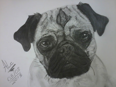Pug Retrato Desenho de um pug à lápis