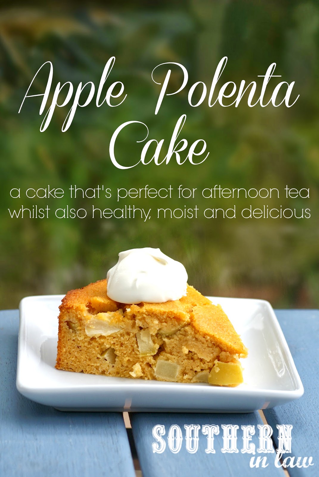 Southern In Law Recipe Apple Polenta Cake with Creme Fraiche