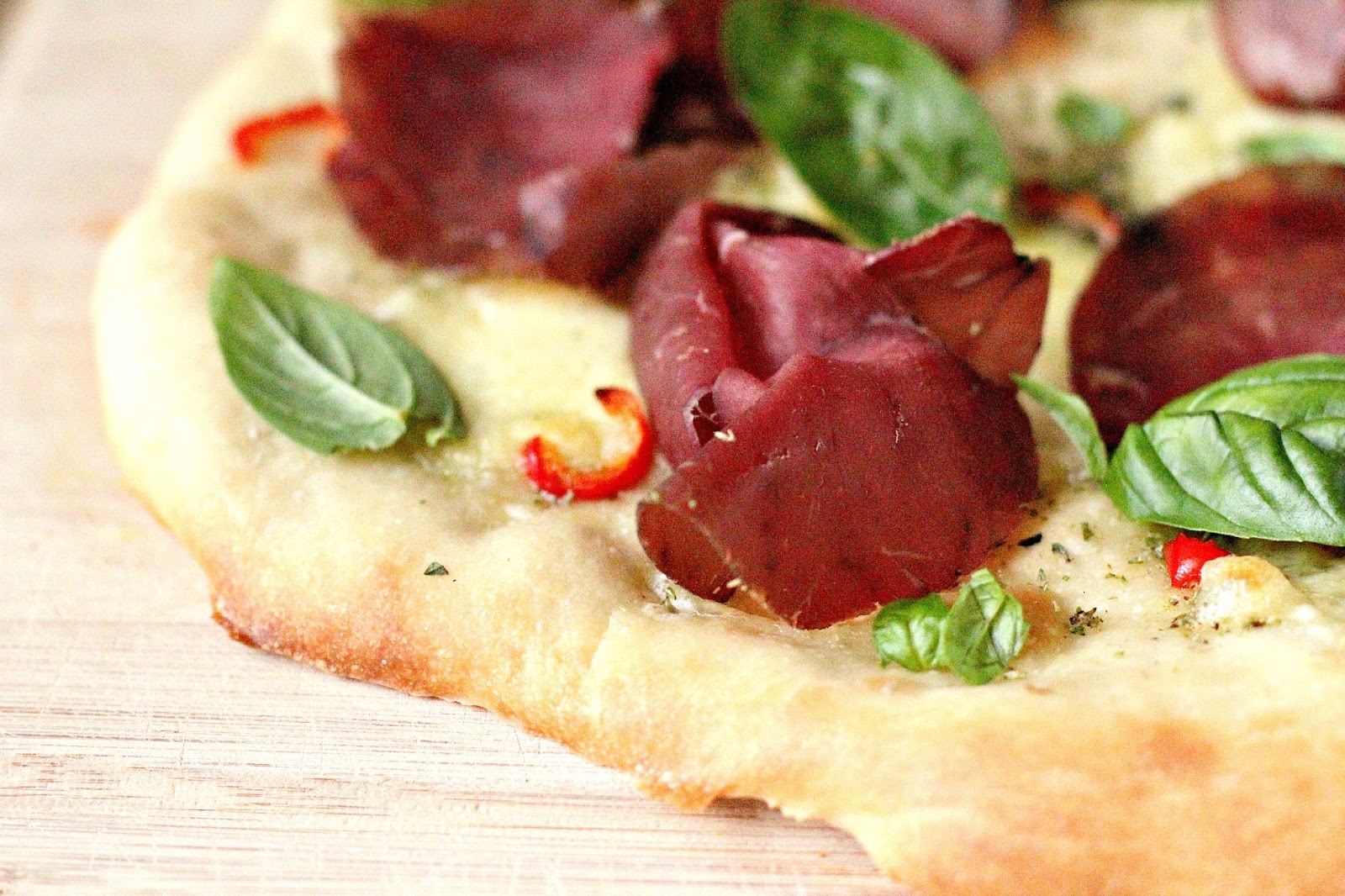 Milk and Honey Pizza Bianca with Chillies and Bresaola Milk and Honey Pizza Bianca with Chillies and Bresaola