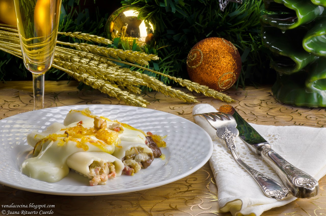 Menú De Navidad 2014. Canelones De Boletus Con Cebolla Caramelizada Y Jamón Ibérico